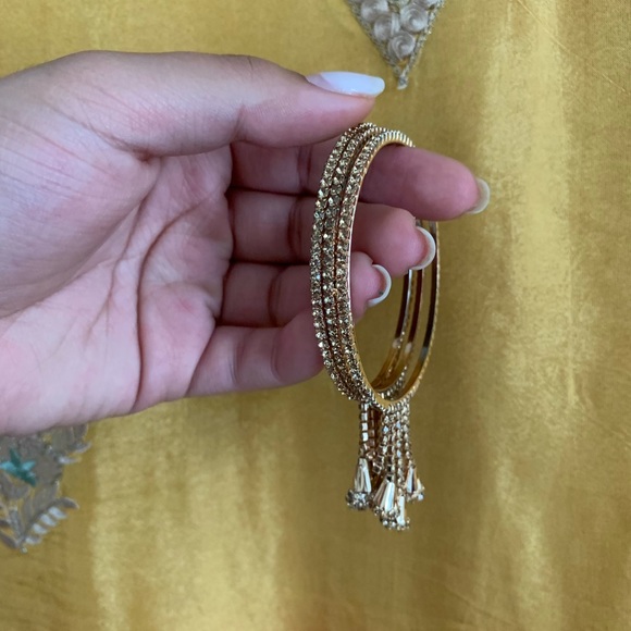 Gold dangling sparkly bangles (set of 3) - Picture 2 of 2